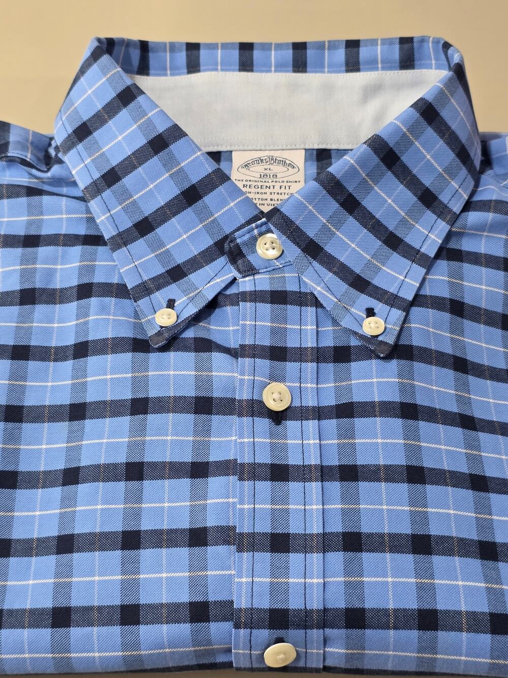 Brooks Brothers Regent blue plaid cotton blend long sleeve button down shirt  Xl
